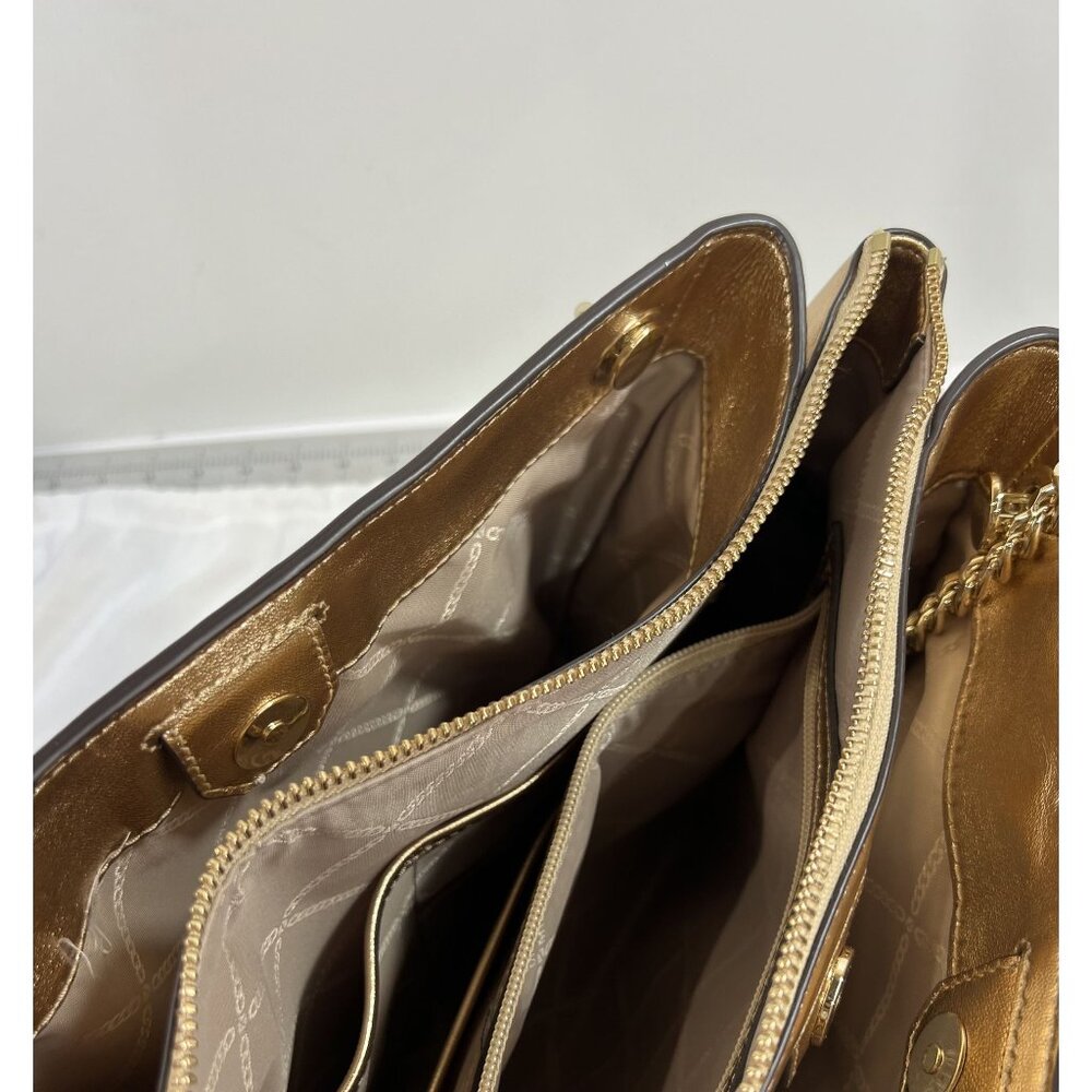 Michael Michael Kors Susan Metallic Medium Shoulder Bag Pale Gold New Chain - Picture 11 of 13